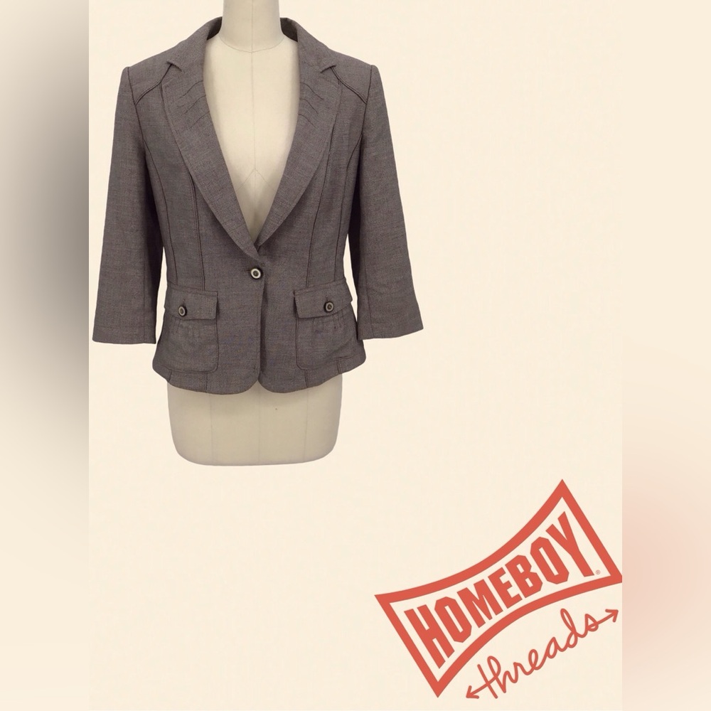 White Black Women's Gray Blazer Size 10